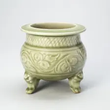 Tripod Incense Burner (Censer) with Peony-Leaf Scrolls, Netlike Petals..., c. 12th century. Creator: Unknown