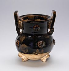 Tripod Vessel with Squared Handles, Wheel Patterns..., Northern Song or Jin dynasty, c12th cent. Creator: Unknown