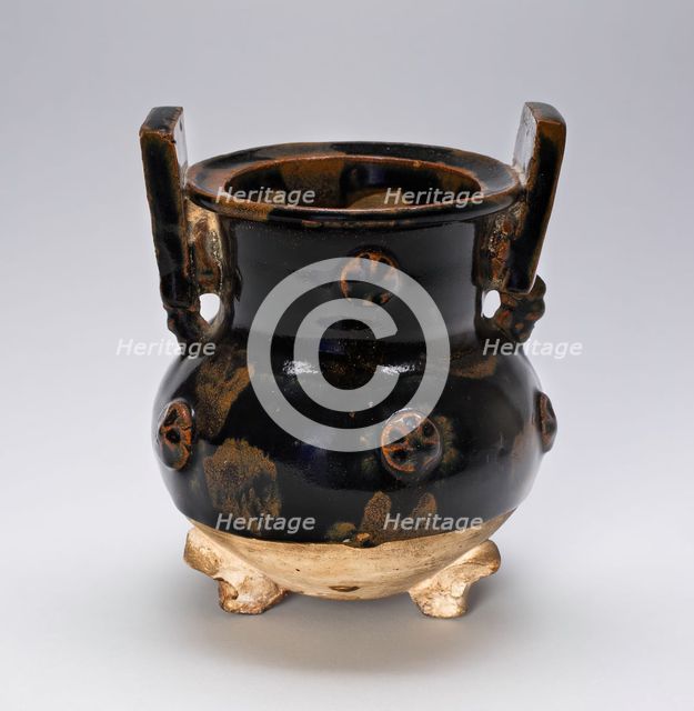 Tripod Vessel with Squared Handles, Wheel Patterns..., Northern Song or Jin dynasty, c12th cent. Creator: Unknown.