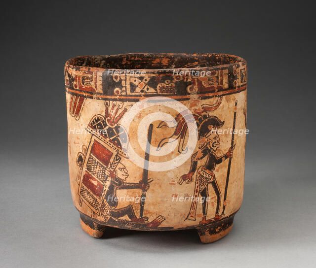 Tripod Vessel Depicting Monkey Hunters and Traders, A.D. 850/950. Creator: Unknown.