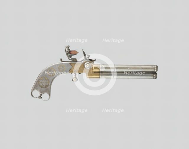 Triple-Barrel Breechloading Flintlock Pistol, England, c. 1820. Creator: Unknown.