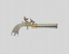 Triple-Barrel Breechloading Flintlock Pistol, England, c. 1820. Creator: Unknown
