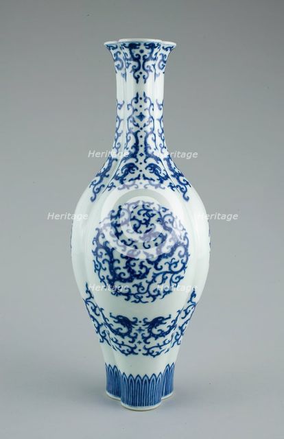 Triple Long-Necked Bottle Vase with Double Dragon Roundels and..., Qing dynasty, 1736-1795. Creator: Unknown.