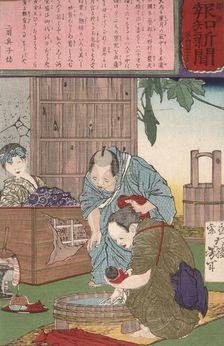 Triplets Born to a Farmer and His Wife, 1875. Creator: Tsukioka Yoshitoshi