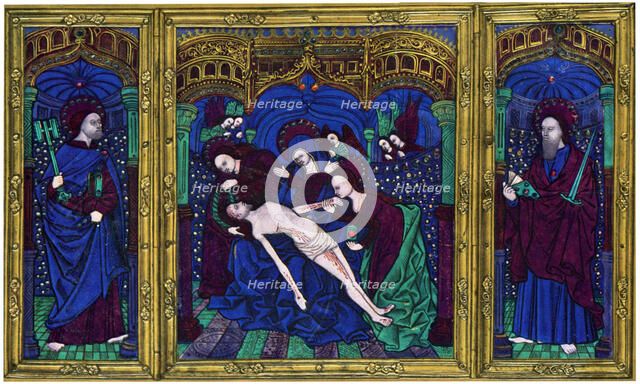 Triptych, champlevé enamel on copper, 16th century, (1931). Artist: Unknown