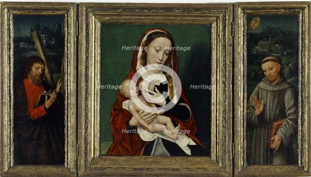 Triptych of Mary and child with St Andrew and St Francis, 1521. Creator: Ambrosius Benson.