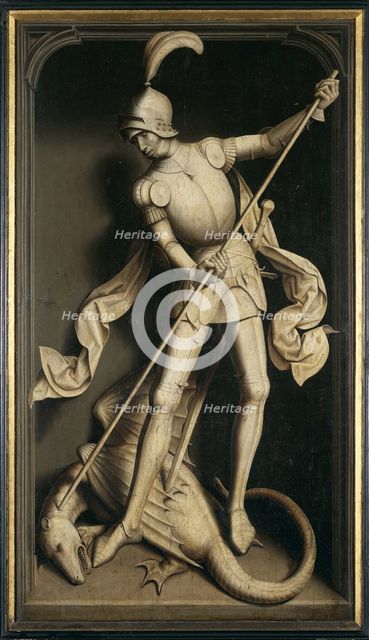 Triptych of Willem Moreel, Reverse: Saint George, 1484. Creator: Memling; Hans (1433/40-1494).