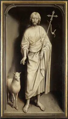 Triptych of Willem Moreel, Reverse: Saint John the Baptist, 1484. Creator: Memling; Hans (1433/40-1494)