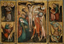 Triptych of the Crucifixion with Saints Anthony, Christopher, James and George, About 1400. Creator: Unknown