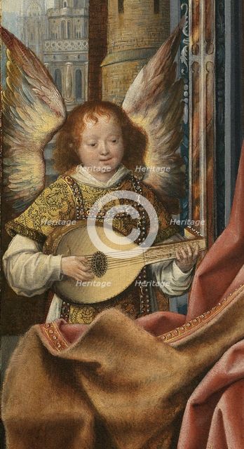 Triptych of the Holy Family with Music Making Angels. Detail: The Angel, ca 1510-1520. Artist: Master of Frankfurt (1460-ca. 1533)