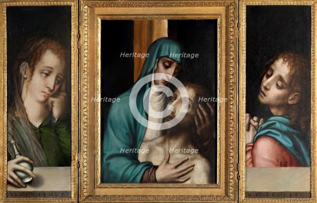 Triptych of the Pietà, St John and St Mary Magdalene, between 1565 and 1570. Creator: Luis de Morales.