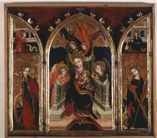 Triptych of the Virgin Mary tempera on panel, c. 1400 to 1430. In the central panel the Virgi…