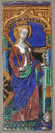 Triptych Panel with Saint Catherine, French, 15th-16th century. Creator: Master of the Triptych of Louis XII