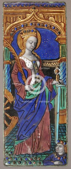 Triptych Panel with Saint Catherine, French, 15th-16th century. Creator: Master of the Triptych of Louis XII.