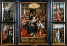 Triptych, with the central panel showing the Holy Spirit at Pentecost