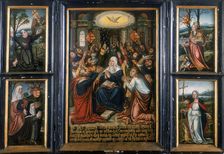 Triptych, with the central panel showing the Holy Spirit at Pentecost