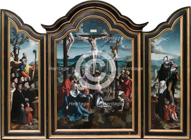 Triptych with the Crucifixion, Saints and Donors, 1530-1540. Creator: North Netherlandish Master.