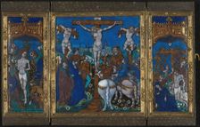 Triptych with The Crucifixion, The Flagellation, and The Entombment, Limoges, c. 1500. Creator: Unknown