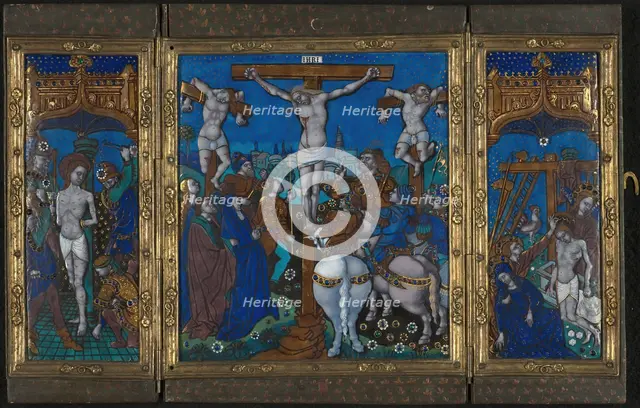 Triptych with The Crucifixion, The Flagellation, and The Entombment, Limoges, c. 1500. Creator: Unknown.