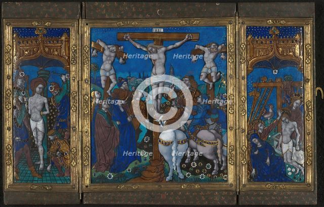 Triptych with The Crucifixion, The Flagellation, and The Entombment, Limoges, c. 1500. Creator: Unknown.