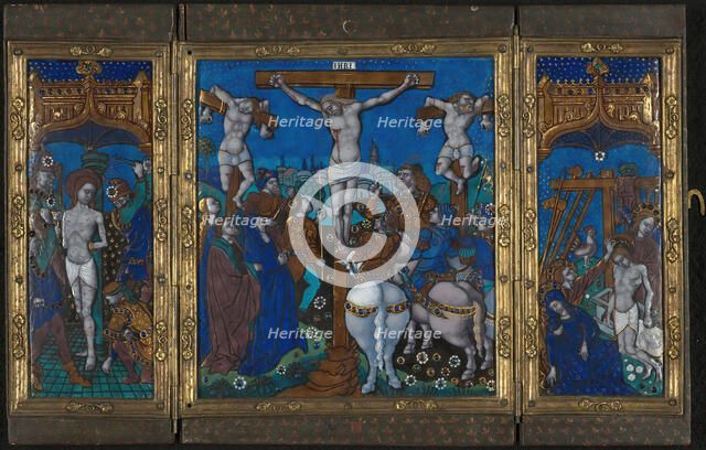 Triptych with The Crucifixion, The Flagellation, and The Entombment, Limoges, c. 1500. Creator: Unknown.