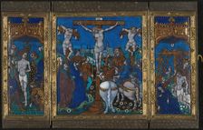 Triptych with The Crucifixion, The Flagellation, and The Entombment, Limoges, c. 1500. Creator: Unknown