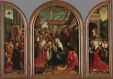 Triptych with the Adoration of the Magi (centre panel), the Donor and his Six Sons with St Jerome (i Creator: Jacob Cornelisz. van Oostsanen