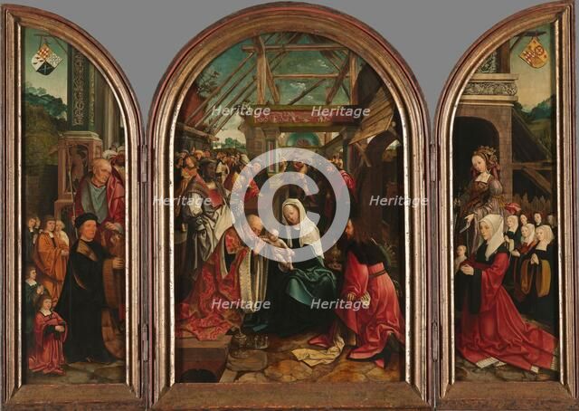 Triptych with the Adoration of the Magi (centre panel), the Donor and his Six Sons with St Jerome (i Creator: Jacob Cornelisz. van Oostsanen.