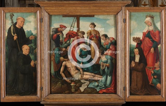 Triptych with the Lamentation of Christ (center), flanked by the male Donor with Saint Benedict (lef Creator: Cornelis Buys the Younger.