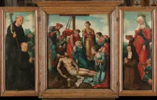 Triptych with the Lamentation of Christ (center), flanked by the male Donor with Saint Benedict (lef Creator: Cornelis Buys the Younger