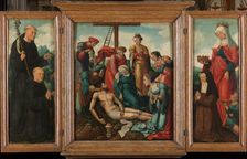 Triptych with the Lamentation of Christ (center), flanked by the male Donor with Saint Benedict (lef Creator: Cornelis Buys the Younger