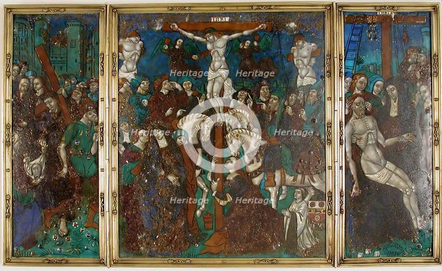 Triptych with The Way to Calvary, Crucifixion, and Descent from the Cross, French, 16th century. Creator: Unknown.