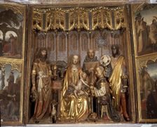 Triptych with the theme of the Epiphany, Gothic work in polychromed wood and related to the Gil o…