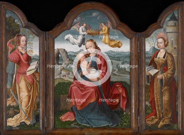 Triptych with the Virgin and Child, St Barbara, and St Catherine, about 1510-1530. Creator: Unknown.