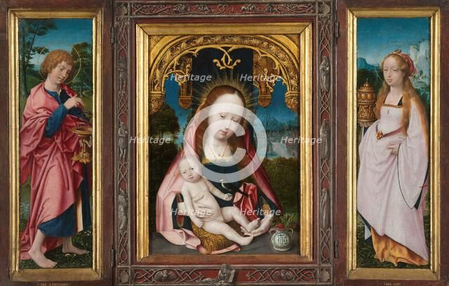 Triptych with Virgin and Child, Saint John the Evangelist (left wing) and Mary Magdalene (right wing Creator: Jan Provoost.