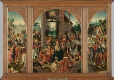 Triptych with Adoration of the Magi (center and inner wings), Saint Antony Abbot (left, outer wing) Creator: Master of Alkmaar