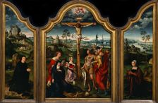 Triptych: The Crucifixion with Donor and His Wife. Artist: Cleve, Joos, van (ca. 1485-1540)