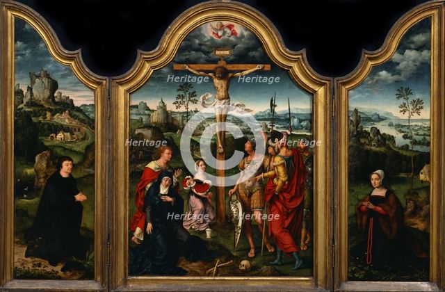 Triptych: The Crucifixion with Donor and His Wife. Artist: Cleve, Joos, van (ca. 1485-1540)