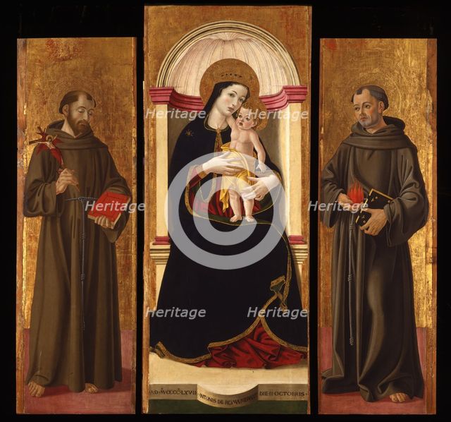 Triptych: Virgin and child with Saints Francis and Anthony Abbot.