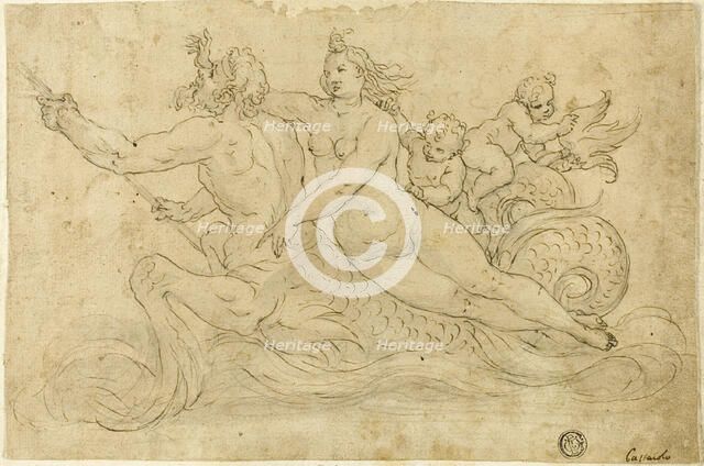 Triton, Nereid, and Putti, n.d. Creator: Giuseppe Mazzuoli the Elder.