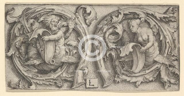 Triton and Siren in Tendrils, ca. 1510. Creator: Lucas van Leyden.