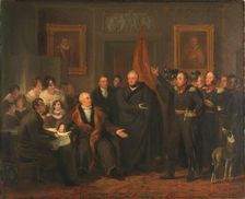 Triumvirate Assuming Power in the Name of the Prince of Orange, 21 November 1813, c.1828. Creator: Jan Willem Pieneman