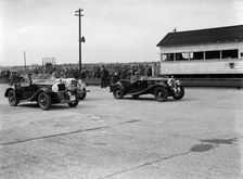 Triumph and Alvis cars at the MCC Members Meeting, Brooklands, 10 September 1938. Artist: Bill Brunell