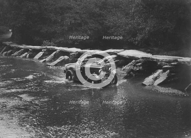 Triumph competing in the Mid Surrey AC Barnstaple Trial, Tarr Steps, Exmoor, Somerset, 1934. Artist: Bill Brunell.