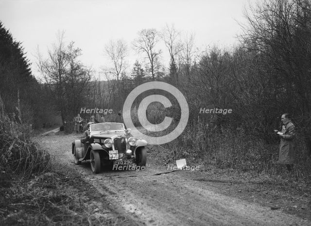 Triumph Gloria Southern Cross competing in the Great West Motor Club Thatcher Trophy, 1938. Artist: Bill Brunell.