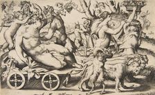 Triumph of Bacchus who is seated on a carriage at left, 1531-76. Creator: Giulio Bonasone