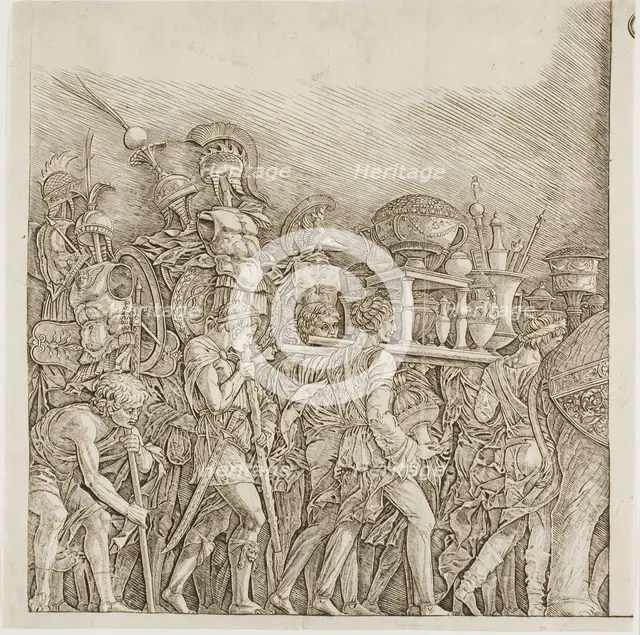 Triumph of Caesar: Soldiers Carrying Trophies, c.1495. Creator: School of Andrea Mantegna.