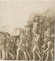 Triumph of Caesar: Soldiers Carrying Trophies, c.1495. Creator: School of Andrea Mantegna