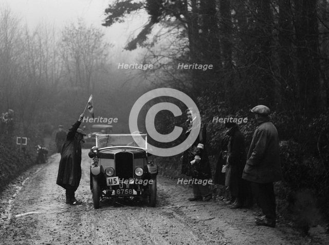 Triumph of J Wallis competing in the MCC Exeter Trial, 1930. Artist: Bill Brunell.