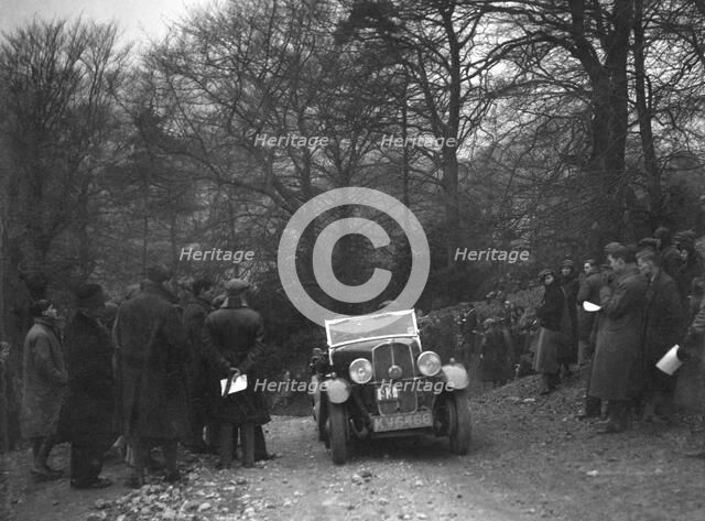 Triumph of RL Bellamy climbing Nailsworth Ladder, Sunbac Colmore Trial, Gloucestershire, 1934. Artist: Bill Brunell.